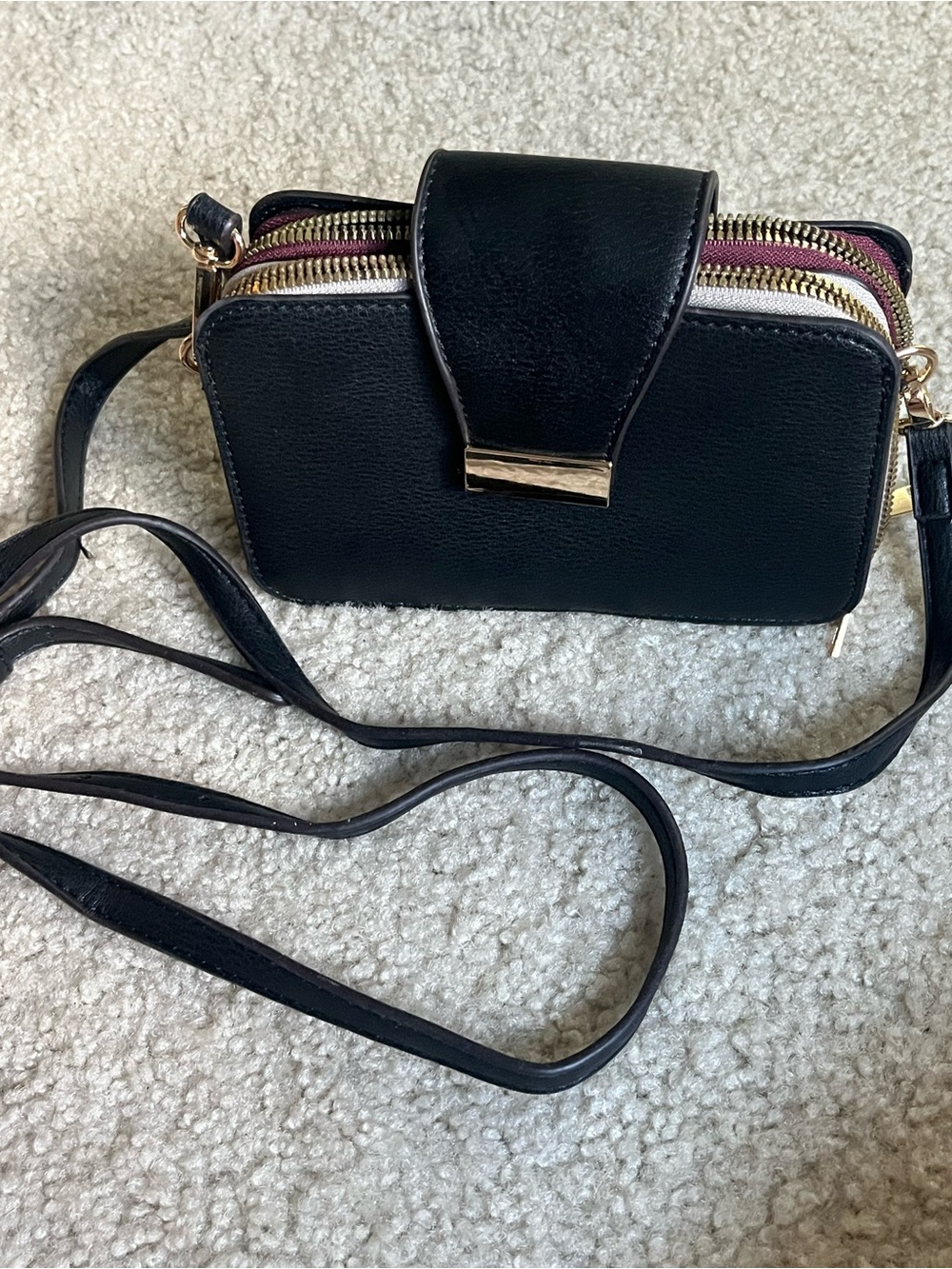 Black Women's adjustable Crossbody Bag with Gold Hardware